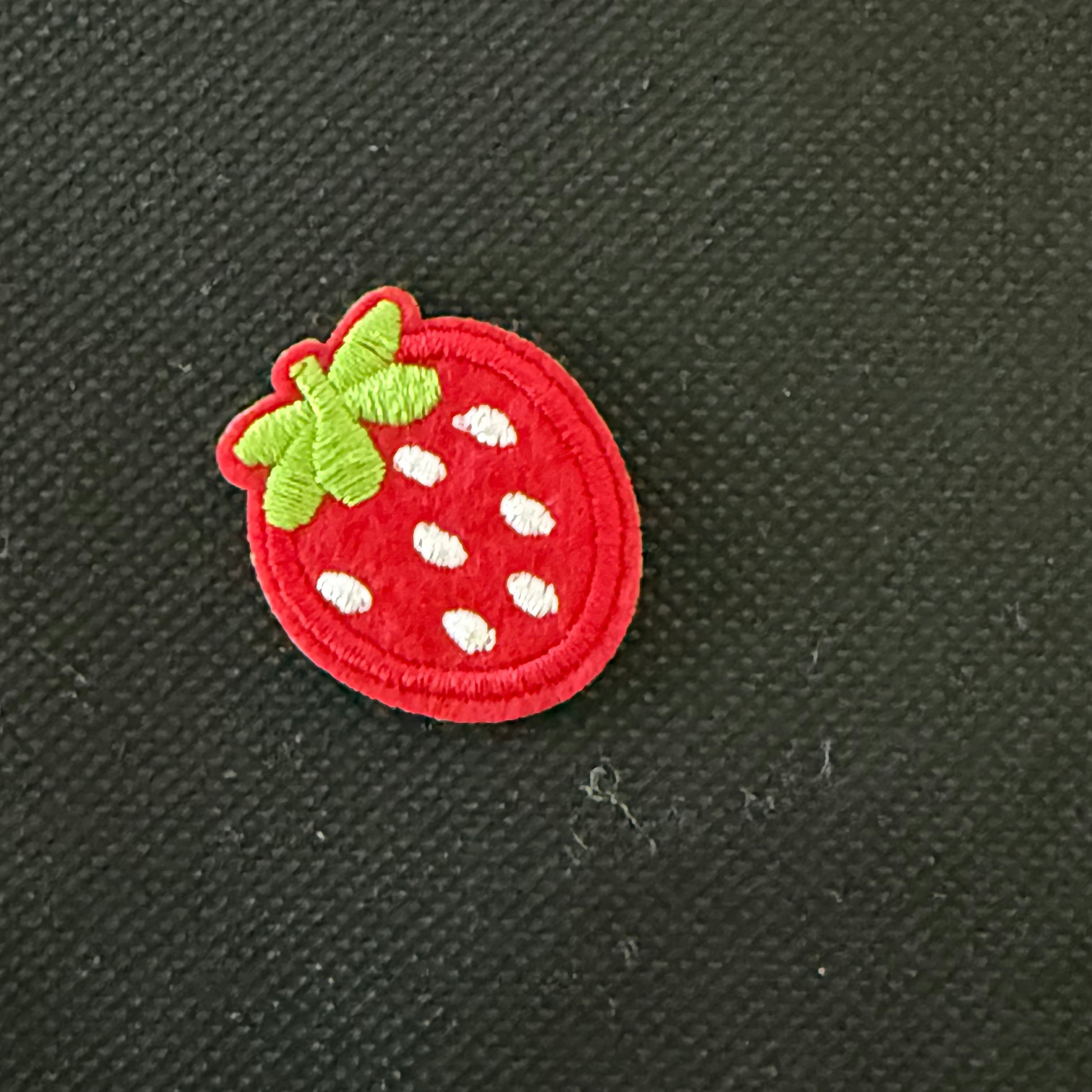 Embroidered strawberry patch on a black background
